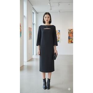 Calvin Klein Womens Black 3/4 Sleeve Stretch Shift Dress Sz 20W Chic Minimalist